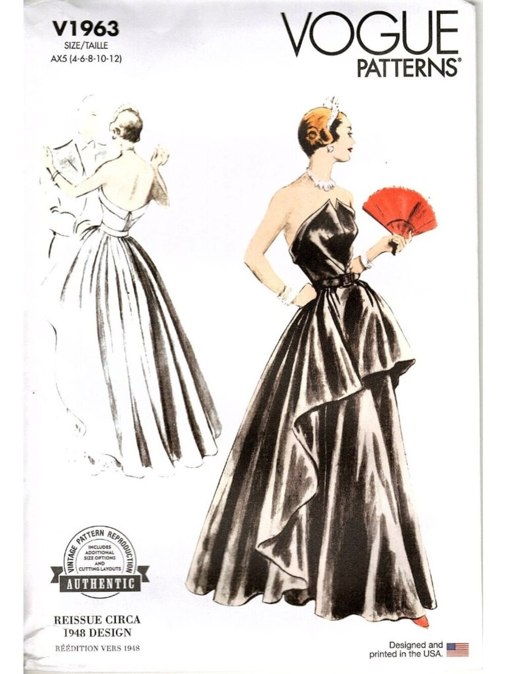 Vogue V1963 Misses 4 to 12 Vintage Reissue Evening Gown Uncut Sewing Pattern
